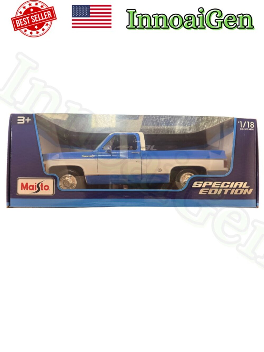Maisto 1/18 1973 Chevrolet Cheyenne Super 10 Pickup Diecast Model Car Blue NWB